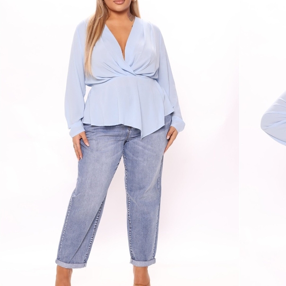 Tops - Light Blue Wrap Blouse and Jeans